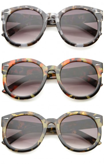 Modern Block Tortoise Thick Frame Gradient Lens Oversize Round Sunglasses 52mm