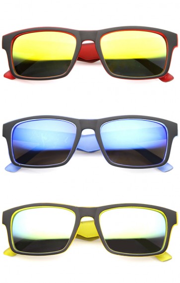 Action Sport Two-Toned Horn Rimmed Frame Color Mirror Lens Matte Rectangle Sunglasses 55mm