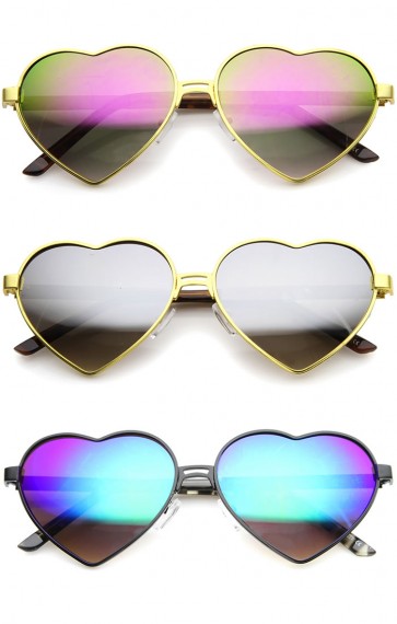 Womens Cute Fashion Wire Metal Inset Lens Love Lolita Heart Shaped Sunglasses