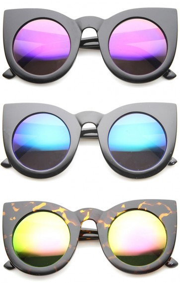Womens Bold High Point Color Mirror Lens Oversize Cat Eye Sunglasses 48mm