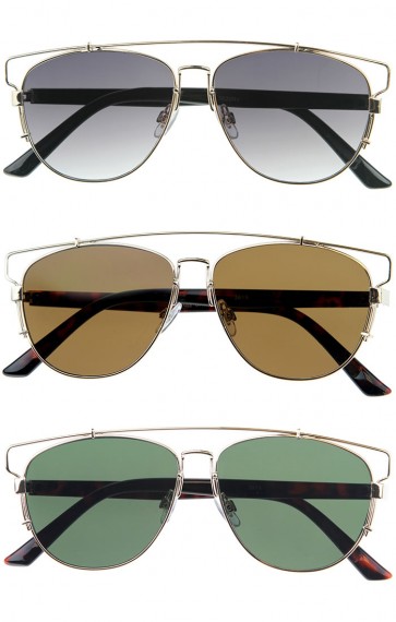 Modern Fashion Full Metal Crossbar Technologic Flat Lens Aviator Sunglasses 54mm