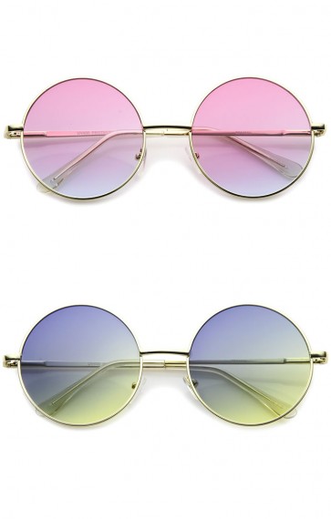 Bohemian Full Metal Frame Gradient Flat Lens Oversize Round Sunglasses 54mm
