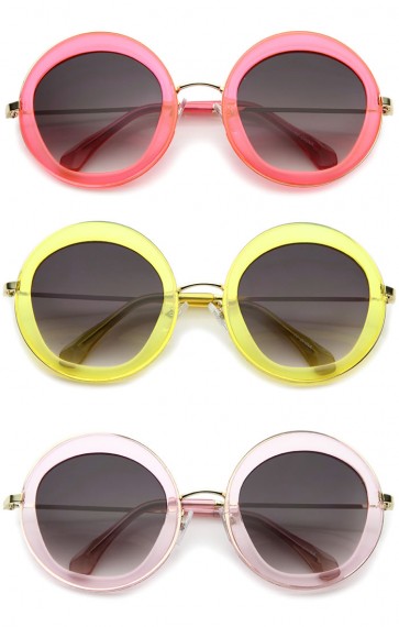 Retro Bold Penta Cut Gradient Lens Oversize Round Sunglasses 56mm