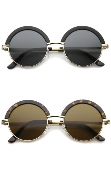 Mod Fashion Oversize Half-Frame Brow Eyelid Round Sunglasses 50mm