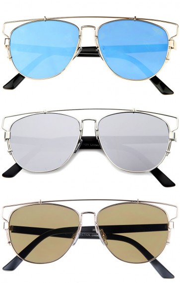 Technologic Full Metal Crossbar Flash Mirror Flat Lens Aviator Sunglasses 54mm