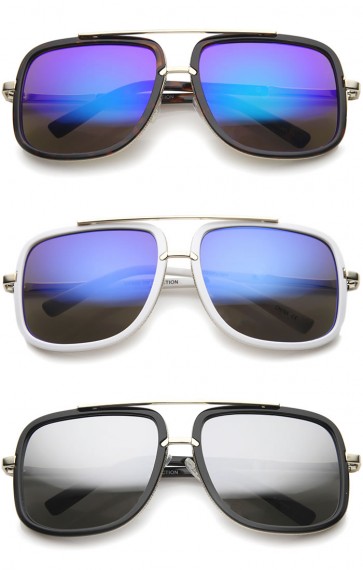 Modern Brow Bar Color Mirror Lens Oversize Square Aviator Sunglasses 59mm