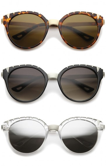 Women's Oversize Triangle Detail Round Cat Eye Sunglasses 55mm