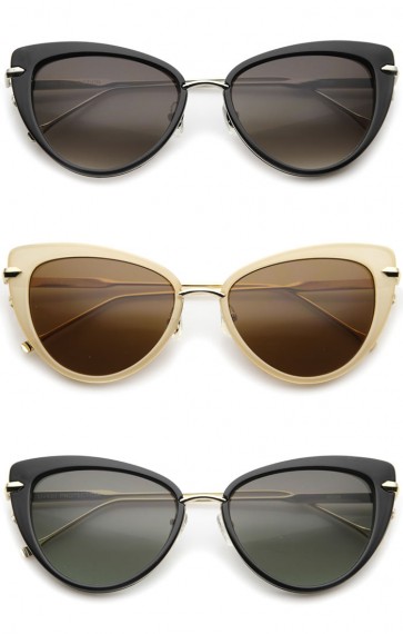 Women's Glam High Fashion Ultra Thin Metal Temple Cat Eye Sunglasses 55mm