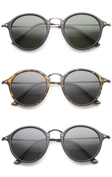 Iconic Classic Dapper Thin Metal Temple Tinted Lens Round Sunglasses 49mm