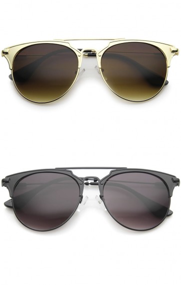 Modern Fashion Full Metallic Double Bridge Pantos Shape Aviator Sunglasses 56mm