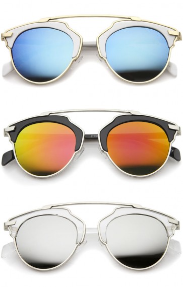 High Fashion Two-Toned Pantos Crossbar Color Mirror Lens Aviator Sunglasses 50mm