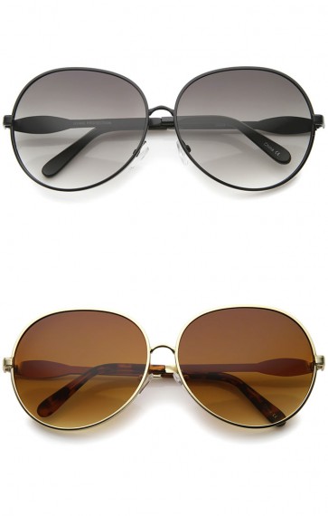 Womens Glam Full Metal Frame Oversized Round Sunglasses 63mm