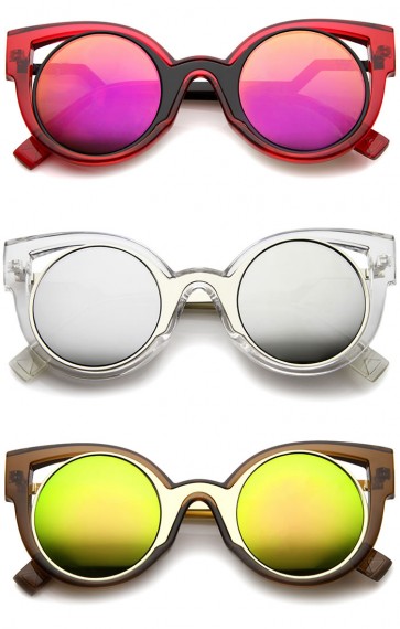 High Fashion Translucent Frame Stepped Temple Two-Tone Cat Eye Sunglasses