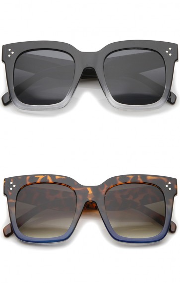 Modern Two-Toned Bold Frame Square Horn Rimmed Sunglasses 50mm