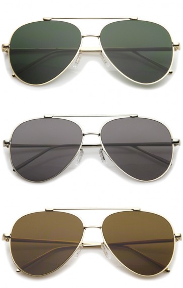 Classic Large Teardrop Crossbar Flat Lens Aviator Sunglasses 60mm