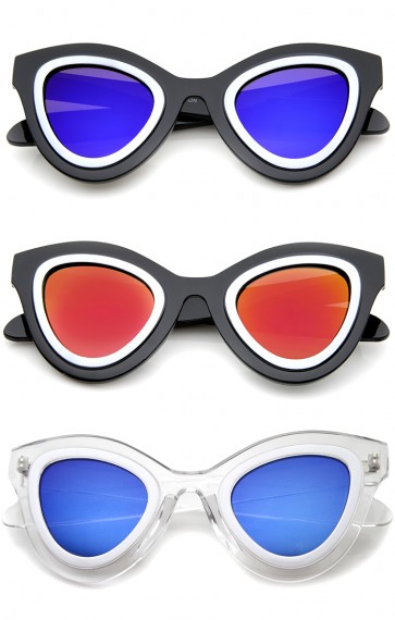 Womens High Fashion Two-Toned Mirrored Cat Eye Sunglasses 42mm