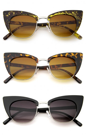 Women's High Fashion Half Frame Bold Square Cat Eye Sunglasses 50mm