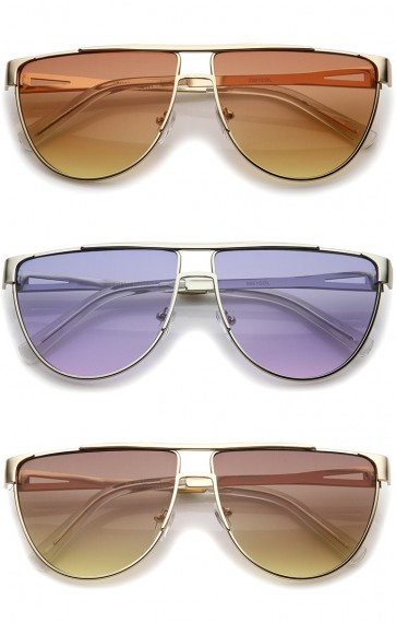 Modern Flat Top Gradient Colored Flat Lens Metal Aviator Sunglasses 63mm