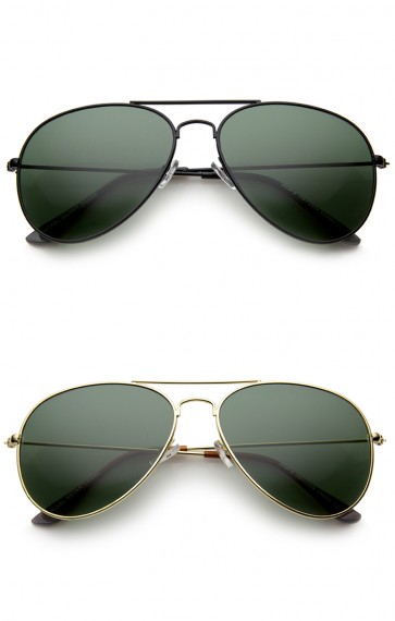 Classic Brow Bar Full Metal Frame Green Lens Aviator Sunglasses 60mm