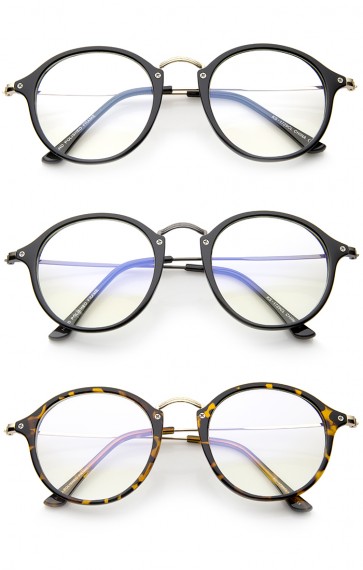 Classic Retro Lightweight Frame Metal Temple Clear Lens Round Glasses 47mm