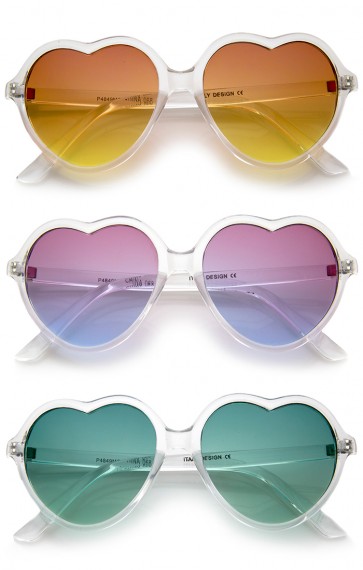 Women's Translucent Frame Gradient Color Lens Heart Sunglasses 56mm