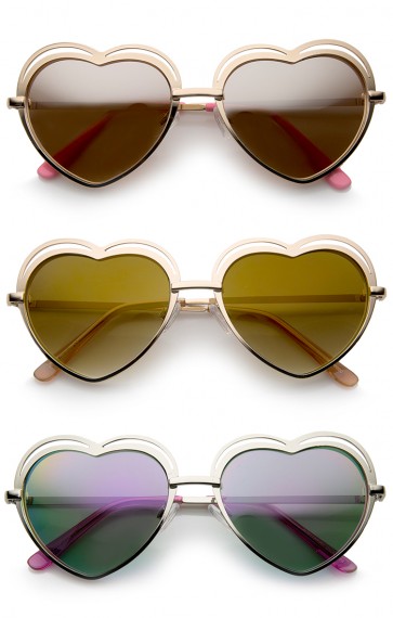 Women's Metal Cutout Frame Thin Temple Cutout Heart Sunglasses 55mm