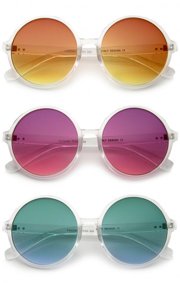 Retro Translucent Frame Colorful Gradient Lens Round Sunglasses 55mm