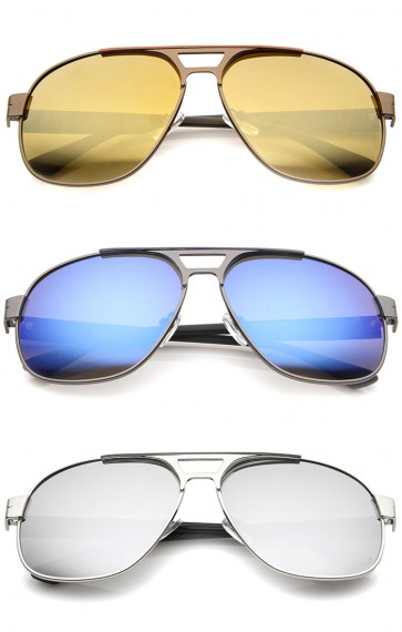 Modern Flat Top Crossbar Mirror Lens Metal Square Aviator Sunglasses 59mm