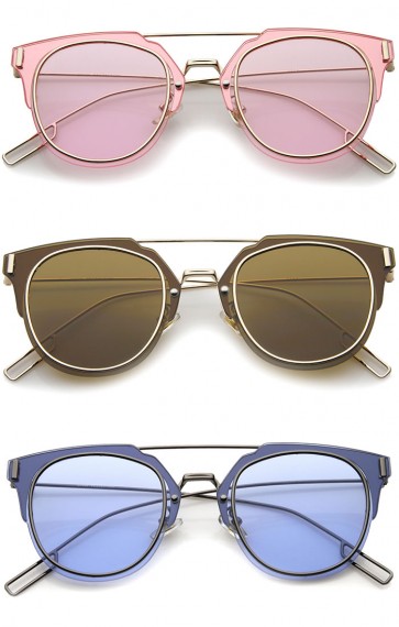 Modern Ultra Thin Minimal Wire Temple Inner-Rimmed Pantos Metal Sunglasses 58mm