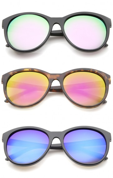 Women's Horn Rimmed Color Mirror Lens Oversized Cat Eye Sunglasses 58mm