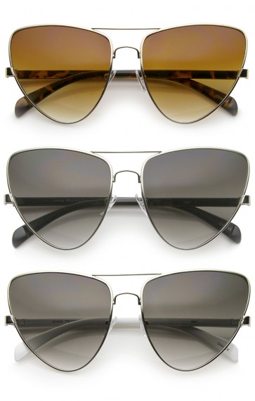 Modern Metal Frame Brow Bar Gradient Lens Oversize Cat Eye Sunglasses 61mm
