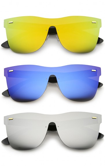 Futuristic Rimless Frame Mono Lens Horn Rimmed Shield Sunglasses 71mm