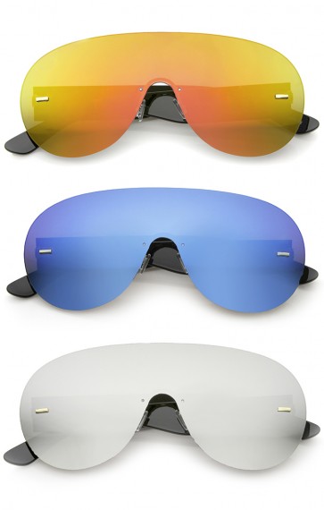 Futuristic Rimless Frame Mono Lens Aviator Shield Sunglasses 71mm