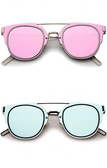 Modern Fashion Minimal Wire Temple Inner-Rimmed Color Mirror Lens Pantos Metal Sunglasses 58mm