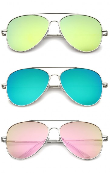 Large Full Metal Color Mirror Teardrop Flat Lens Aviator Sunglasses 60mm