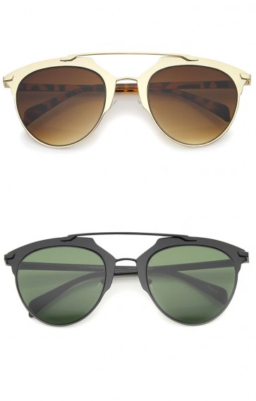 Modern Fashion Matte Metal Frame Double Bridge Pantos Aviator Sunglasses 55mm