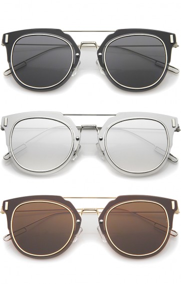 Minimal Ultra Thin Wire Frame Inner Rim Flat Lens Pantos Sunglasses 58mm