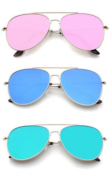 Classic Metal Slim Temple Super Flat Colored Mirror Lens Aviator Sunglasses 58mm