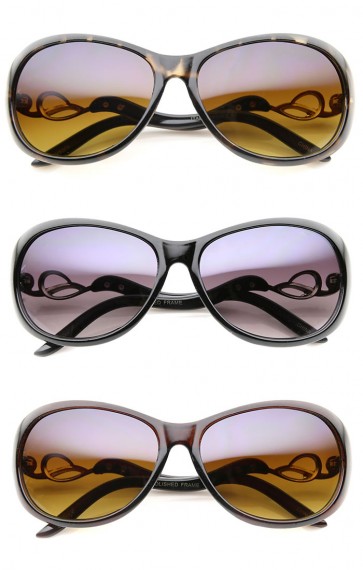Women's Metal Temple Rhinestone Accent Oval Gradient Lens Oversize Sunglasses 61mm