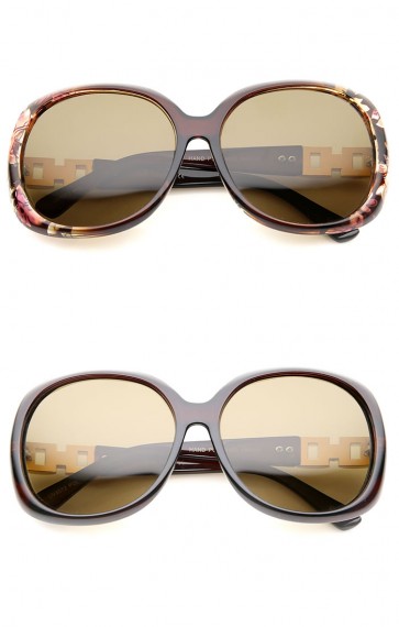 Women's Polarized Chain And Rhinestone Temple Round Oversize Sunglasses 60mm