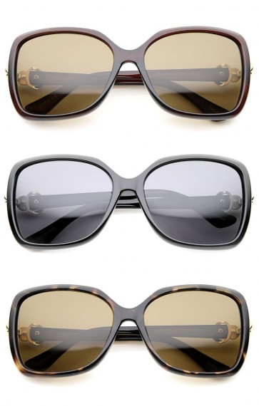 Women's Polarized Metal Temple Rhinestone Accent Square Oversize Sunglasses 59mm