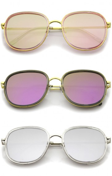 Modern Metal Temple Trim Colored Mirror Flat Lens Square Sunglasses 55mm