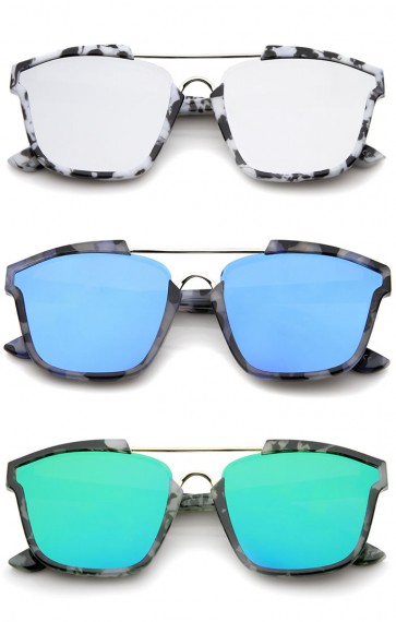 Modern Horn Rimmed Colored Mirror Flat Lens Square Sunglasses 58mm