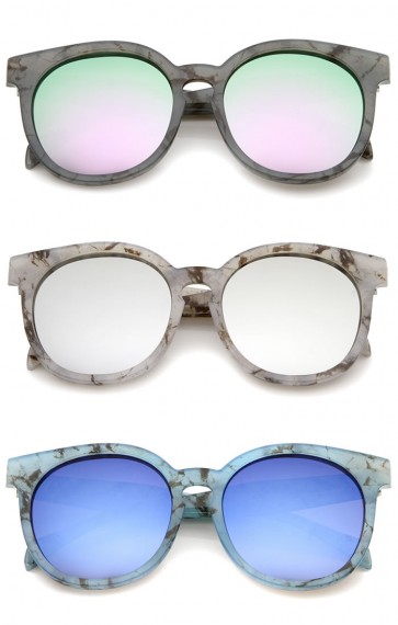 Oversized Marble Print Colored Mirror Lens Horn Rimmed Sunglasses 55mm