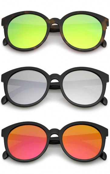Oversize Super Flat Colored Mirror Lens Round Sunglasses 54mm
