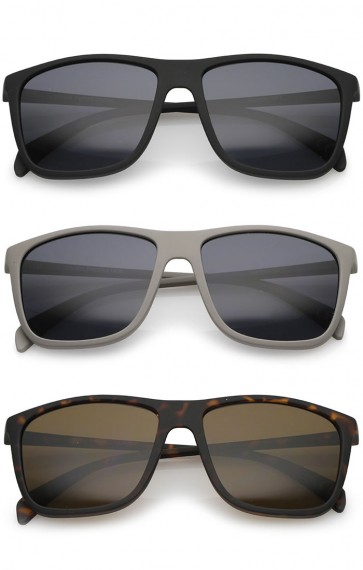Lifestyle Rubberized Matte Finish Slim Temple Flat Top Square Sunglasses 56mm