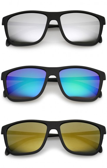 Lifestyle Rubberized Matte Slim Temple Colored Mirror Square Sunglasses 56mm