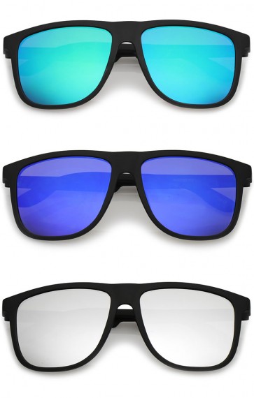 Lifestyle Rubberized Matte Flat Top Colored Mirror Square Sunglasses 55mm