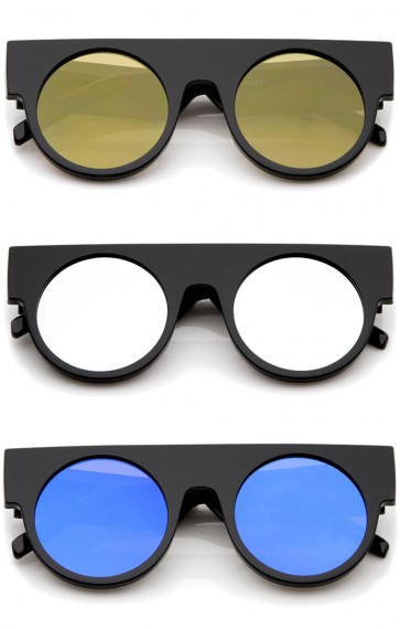 Futuristic Geometric Flat Top Color Mirrored Flat Lens Round Sunglasses 47mm