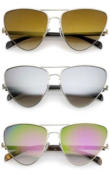 Oversize Metal Crossbar Colored Mirror Lens Cat Eye Sunglasses 60mm